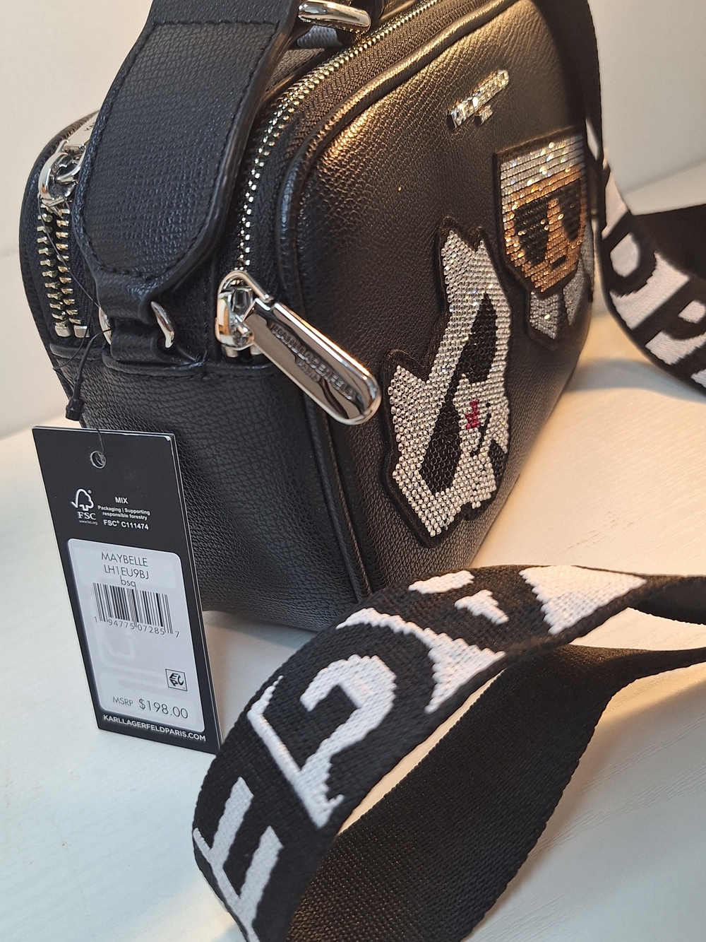 Karl Lagerfeld Black Crystal-Embellished Crossbody Bag - Picture 5 of 7